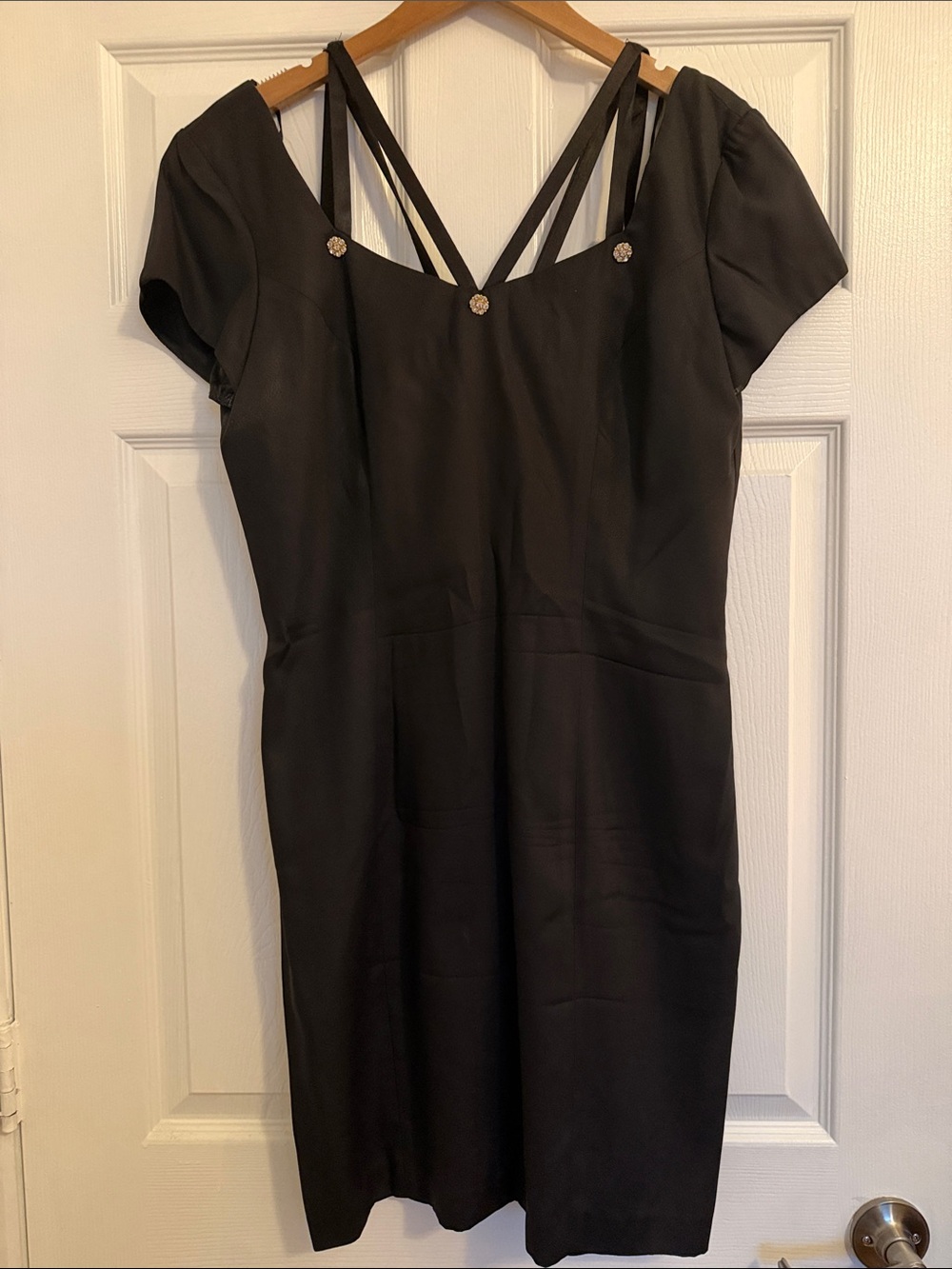 Classic Black Midi Dress with Decorative Straps